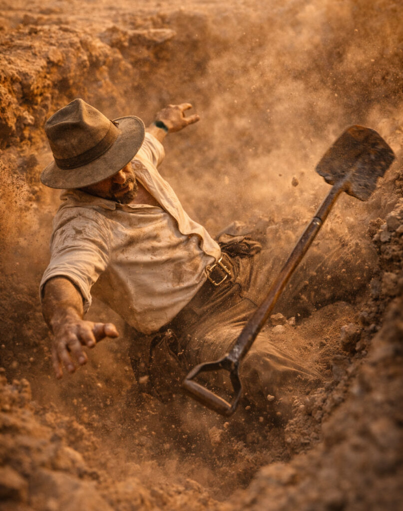 Phil McCockin falling through the ground