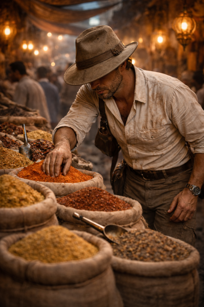 Phil McCockin shopping in the spice market