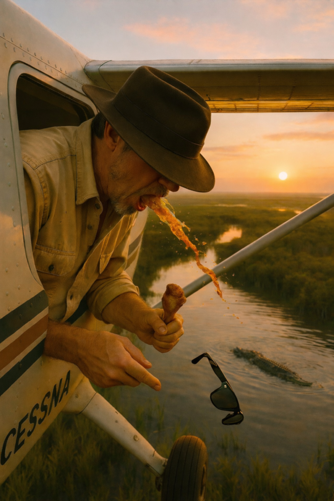 Phil McCockin vomiting out of a Cessna and losing his glasses