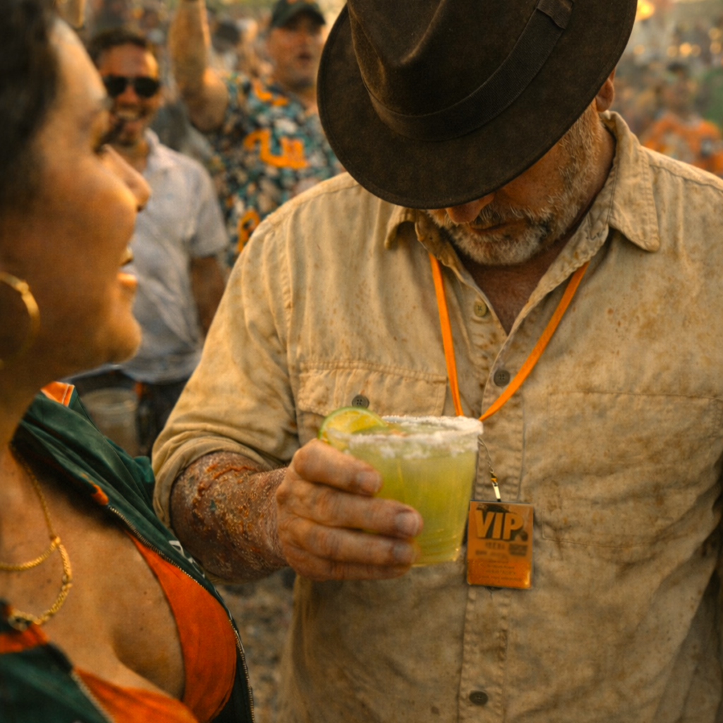 Phil McCockin receives a margarita at the party