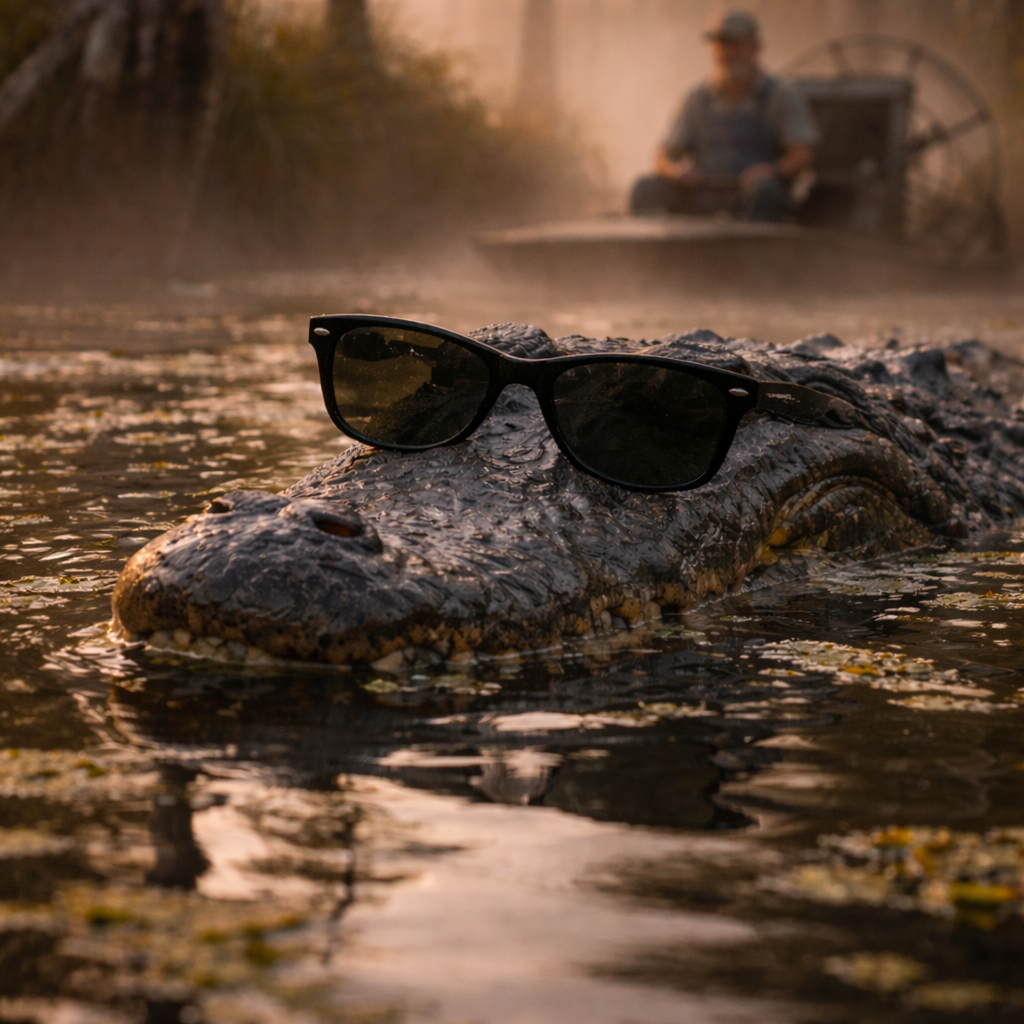 Alligator wearing sunglasses