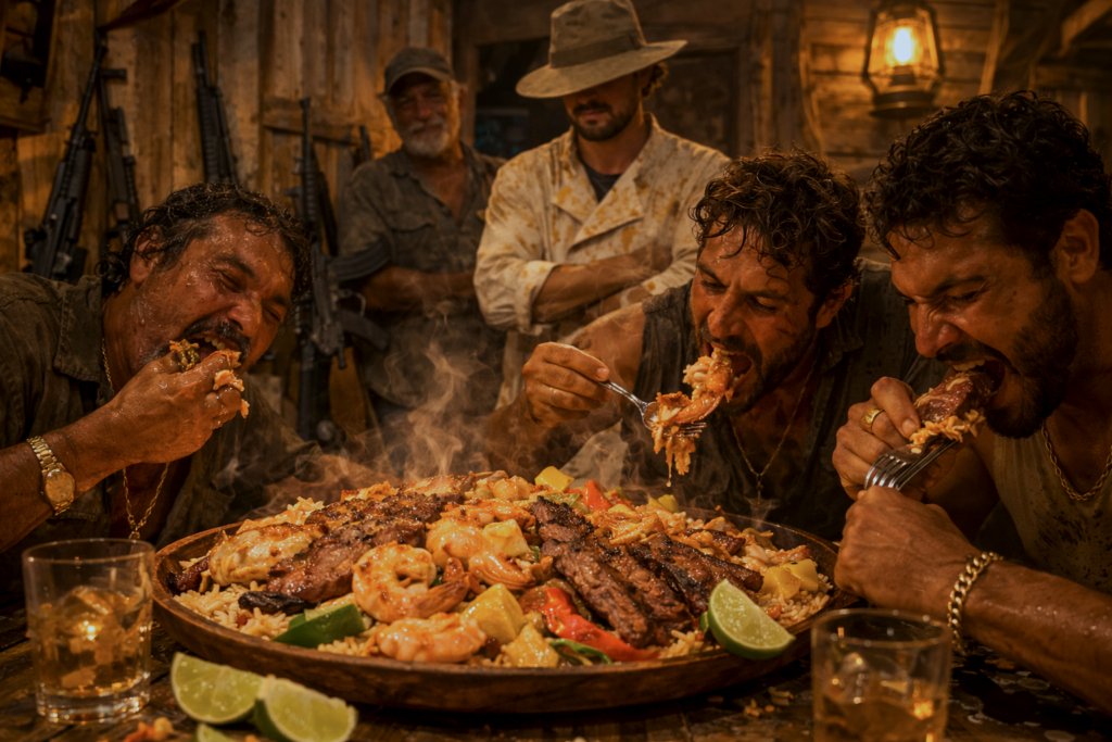 Phil McCockin watching gunmen eat