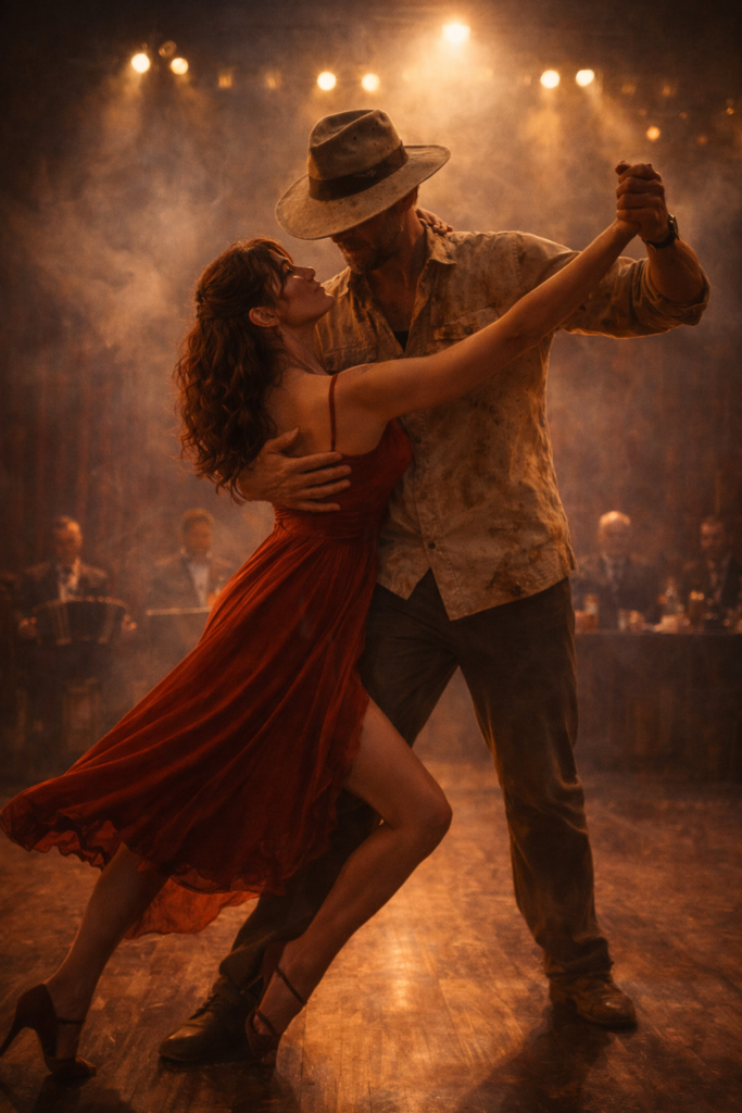 Phil McCockin and the woman winning the dance competition