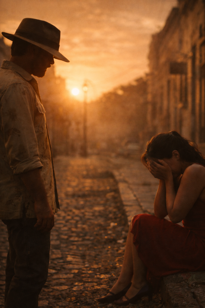 Phil McCockin approaches a woman in distress