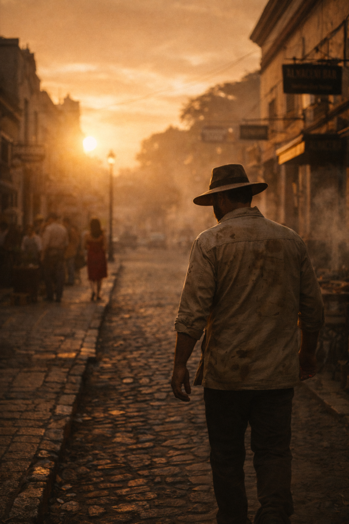 Phil McCockin walking a street in Argentina