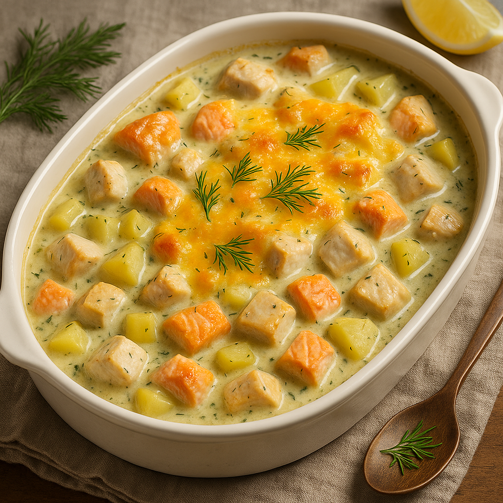 Alaskan Creamy Salmon & Chicken Bake