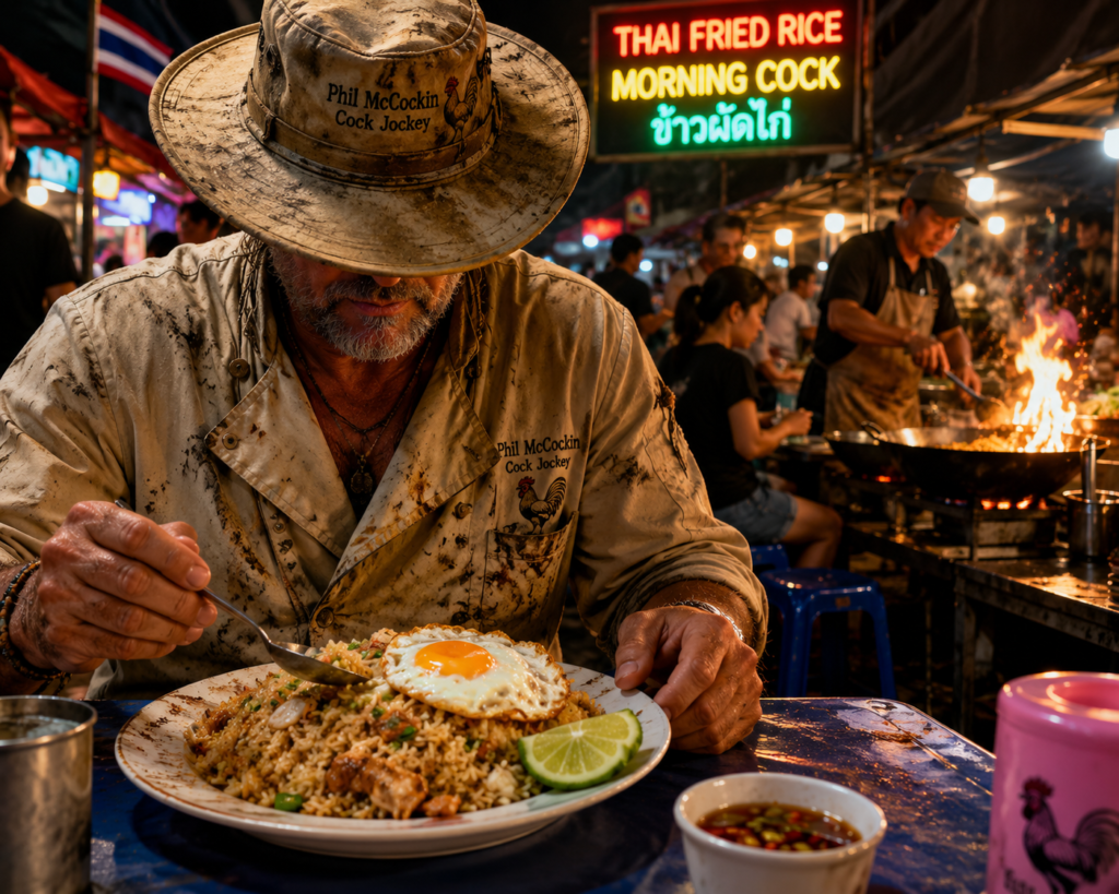 Phil McCockin eating Thai Fried Rice