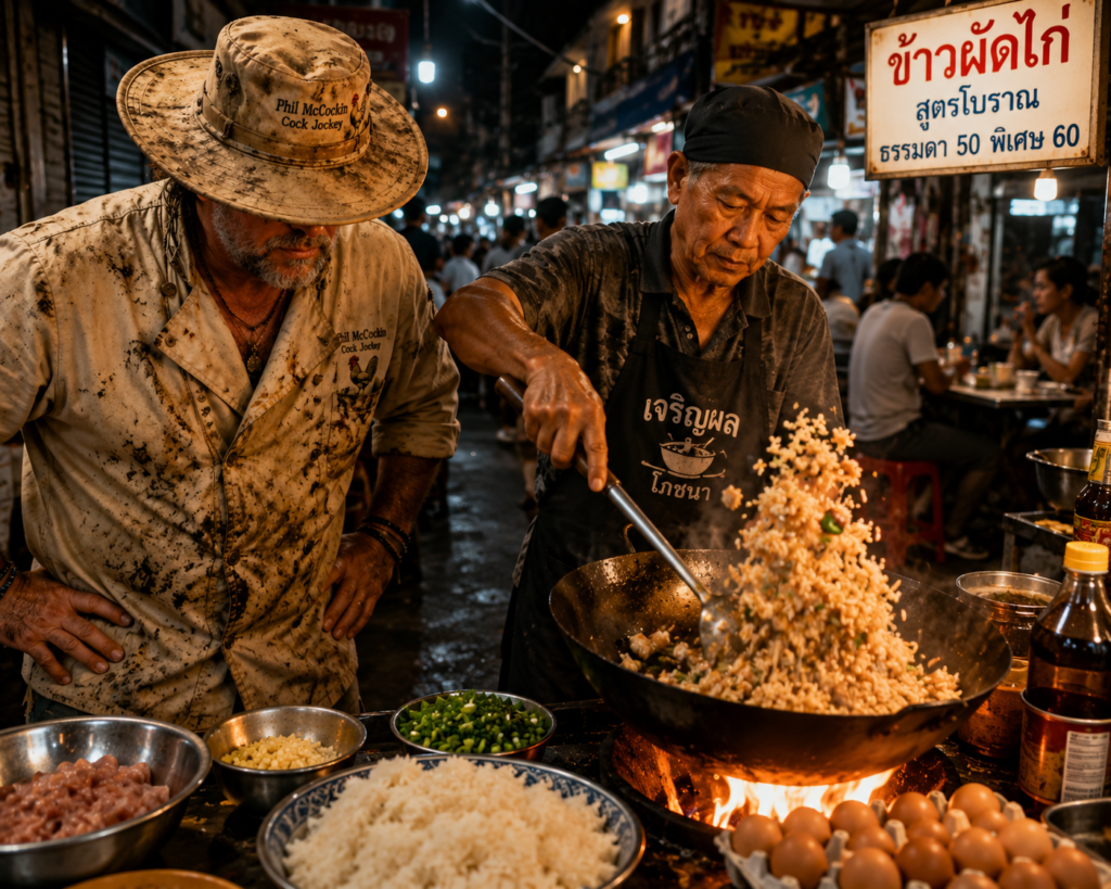 Phil McCockin learning to make Thai Fried Rice