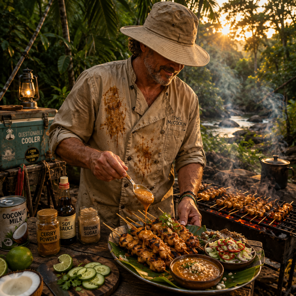 Phil McCockin making chicken Thai satay skewers