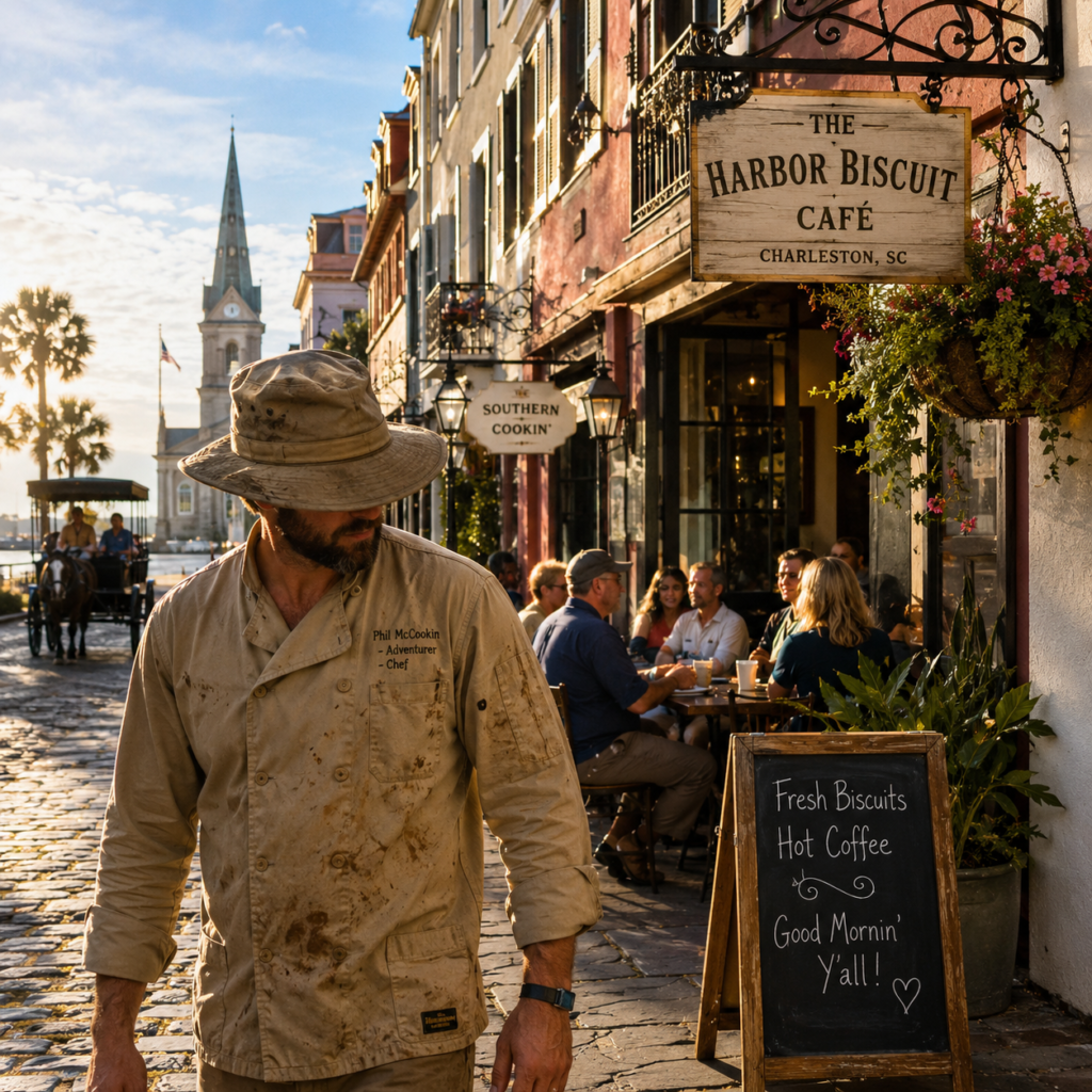 Phil McCockin walking the streets of Charleston